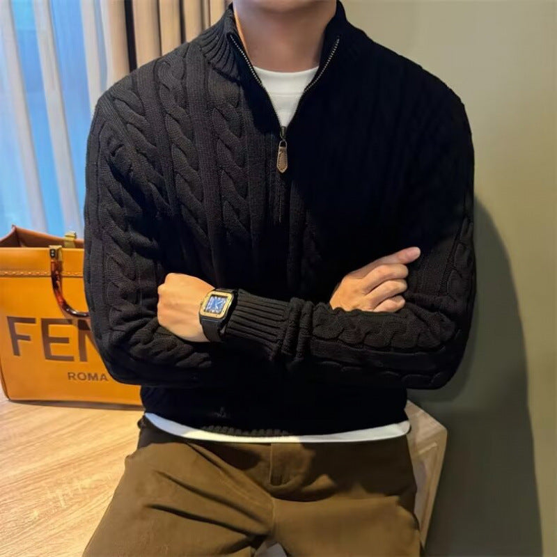 Men's Stand-up Collar Twisted-knit Half-zip Sweater